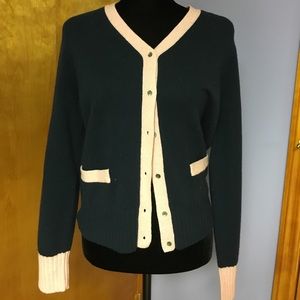 J. Crew Lambs Wool V-Neck Cardi - Navy and Pink